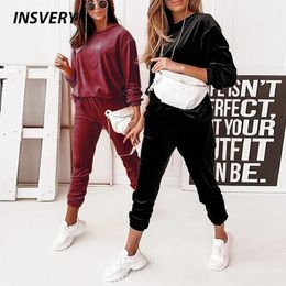 Gold Velvet Tracksuits Womens Two Piece Set Autumn Winter Sweatshirts Pants Sets Female Outfits Casual Sports Suits 240329