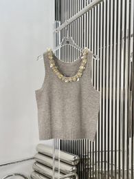 Women's T Shirts Beaded Nail Drill Decorated Knitted Vest