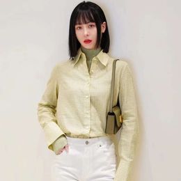 Spring Summer IC Cotton Plaid Long Sleeved Shirt With Same Material Guest Colour Woven Cotton Milk Yellow Small Plaid Pattern Shirt T Shirt