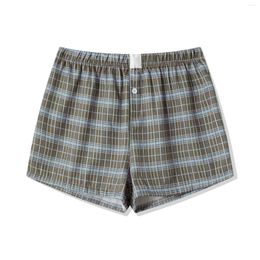 Women's Sleepwear Summer Casual Pajama Shorts Plaid Loose Fit Elastic Band Wide Leg Lounge For Streetwear Aesthetic Clothes