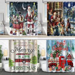 Shower Curtains Christmas Curtain Home Decoration Gnome Old Man Tree Print Waterproof Bathroom