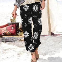 Women's Pants Baggy Woman Long Pockets Flower Printing Boho High Beach Clothes Wide Leg Sweatpants Y2k Pantalones