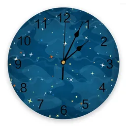 Wall Clocks Blue Ocean Sky Stars Kitchen Round Desktop Digital Clock Non-ticking Creative Childrens Room Watch