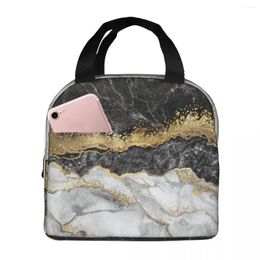 Dinnerware Black Grey Marble Lunch Box Insulated With Compartments Reusable Tote Handle Portable For Kids Picnic School