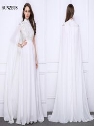 Long White Evening Gowns Lace High Neck Formal Dresses With Long Cape Elegant Chiffon Party Gowns Saudi Arabic Caftan7627898