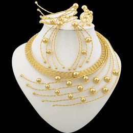 Luxury Gold Plated Jewellery Set Peacock Design Weddings Bridal Necklace and Earrings with Bnagle Ring Italian Colour 240401