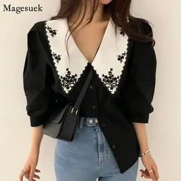 Women's Blouses 2024 Korean Elegant White Floral Embroidery Women Shirts Vintage Blusas Mujer De Moda Chic Puff Sleeve Blouse Clothes Tops
