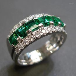Wedding Rings Huitan Fashion Luxury Princess Square Green Cubic Zirconia Engagement Proposal For Women Fancy Anniversary Gift Jewellery