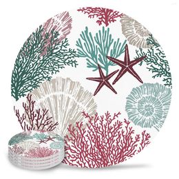 Table Mats Ocean Coral Shell Starfish Ceramic Set Coffee Tea Cup Coasters Kitchen Accessories Round Placemat