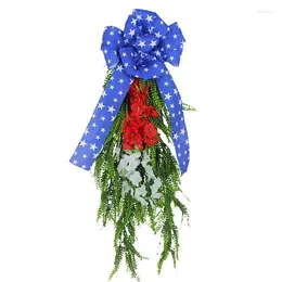 Decorative Flowers Patriotic Teardrop Swag Memorial Day Door Wreath Artificial Flower For Front Decorations With Stars And Blue