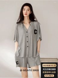 Women's Tracksuits High Quality Modal Cotton Clothes Kimono V-neck Lapel Sleepwear Cardigan Short Sleeves Pijamas Woman Pyjama Chic Girl