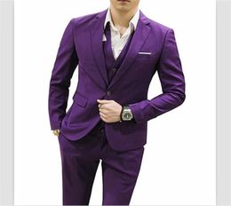 Purple Satin Men039s Suit Clasic Fit Tuxedos 3 Pieces Mens Suit Blazer One Button Tailcoat Business Wedding Party JacketPants4678929