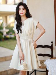 Party Dresses Coigarsam Women's Summer Dress 2024 Brief Solid Short Sleeve High Waist Beige Apricot Colour