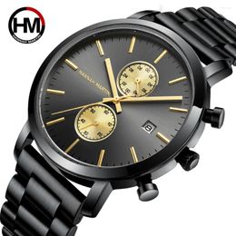 Wristwatches Men Sports Stainless Steel Watch 44.5mm Multi Functional Fashion Gold Black Business 3Bar Waterproof Top Quartz Men's