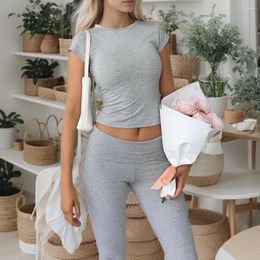 Women's Jeans Women Two Piece Set Short Sleeve T-shirt High Waist Pant Female Skinny Casual Suit Low Daily Outfit Yoga Sport