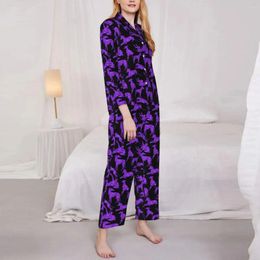 Home Clothing Pajamas Female Purple Animal Silhouette Bedroom Sleepwear Greyhounds Print Two Piece Set Soft Oversized Suit
