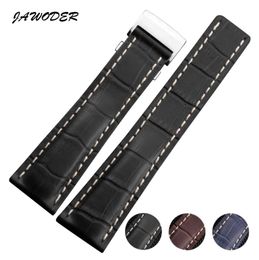 JAWODER Watch bands 22mm 24mm Black Brown Blue Crocodile Lines Genuine Leather Strap with Clasp for +Tools 718P 732P 760P 739P 443A9800656