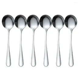 Coffee Scoops Round Spoons Soup 6Pcs Bouillon Spoon El Pot Kitchen Essential Tools Silver Stainless Steel