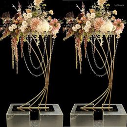 Party Decoration 5PCS Shiny Gold Flower Stand 84cm/33inch Tall Metal Way Lead Wedding Centrepiece Shelf Event Display