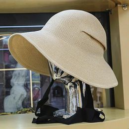 Wide Brim Hats Women Summer Hat Lace Up Sun Fine Straw Visor Cap Outdoor Activities Street Beach Travel