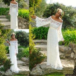 Dresses Vintage Beach Wedding Gowns With Long Sleeves Sweep Train Custom Made Bohemian Boho A Line Plus Size Wedding Bridal Dress