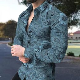 Men's Casual Shirts Men Long Sleeve Shirt Summer Flower Print Slim Fit With Turn-down Collar For Spring