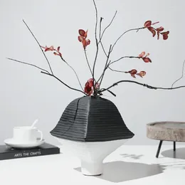 Vases Black And White Prismatic Compartment Flower Pot Art Vase Nordic Home Living Room Offical Desktop Decoration Accessories