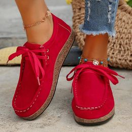 Casual Shoes Suede Women Flats Cosy Sport Loafers 2024 Spring Designer Fashion Lace-up Walking Dress Runninng Female Sneakers