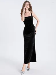 Party Dresses Velvet Camisole Dress Solid Colour Long Style Tight Fitting Sleeveless Backless Elegant Fashionable Retro Banquet Evening