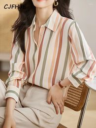 Women's Blouses CJFHJE Fashion Spring Satin Women Shirt Long Sleeve Vertical Striped Female Turn-Down Collar Button Office Ladies Shirts