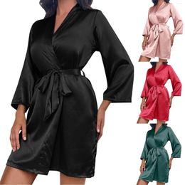 Home Clothing Silk Kimono Robe Bathrobe Women Satin Long Sleeve Robes Sexy Solid Colour Gowns Spring Summer Bandage Cardigan Homewear