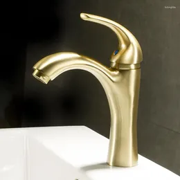Bathroom Sink Faucets Brushed Gold Basin Faucet Brass Mixer Single Handle Deck Mounted Toilet Tap