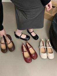 Casual Shoes Round Toe Women Flats Loafers Black Brown Beige Red 2024 Arrivals Belt Buckle Ballet Dance Woman Mary Janes Size 35-39