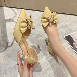 Dress Shoes Comemore Bow Tie Pointed Toe High Heels 2024 Spring Breathable Heeled Woman Women's Shoe Leather Pumps Summer