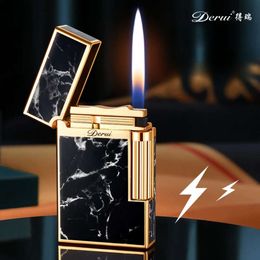 DERUI Metal Loud Voice Iatable Lighter Sideslip Grinding Wheel Ignition High Grade Fashion Marble Pattern Without Gas Lighters Gadget