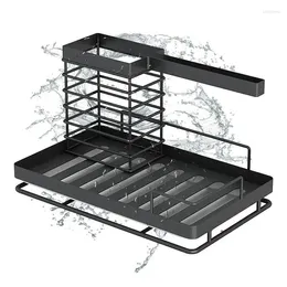 Kitchen Storage Sink Organiser Sponge Holder With Removable Drain Tray Multifunctional Accessories
