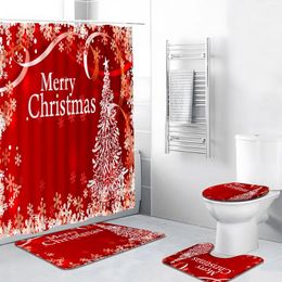 Shower Curtains 4pcs Christmas Curtain Set With Rugs Abstract Xmas Tree Snowflower Year Festive Themed Polyester Bathroom Decor Mat