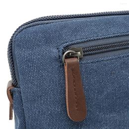 Storage Bags Canvas Wristlet Bag Large Clutch Wallet Purse Zipper Pouch Handbag Organiser With Leather Strap For Men (Blue)