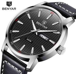 Men039s Simple Black Benyar Makes a Calendar Leather of Quartz Military Man039s Sport Watch Dmilitaryproof Male Watch Water8345789