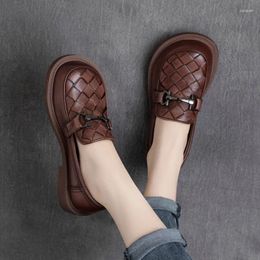 Casual Shoes Women Loafers Leather Flats Black Soft For Autumn Handmade Genuine 2024