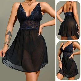 Women's Sleepwear Women Lace Embroidery Night Dress Deep V Sexy Nightdress Mesh See Through Nightgown Backless Strap Sleepdress