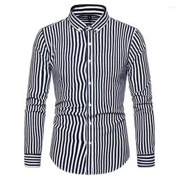 Men's Dress Shirts Professional Tooling Striped Shirt For Men: 2024 Korean Version Long-sleeved Slim Fit Social Black