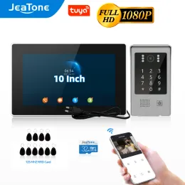 Intercom JeaTone 1080P WiFi Video intercom in private house Wireless 10 Inches Touch Screen Monitor with Wired Doorbell RFID Code Keypad