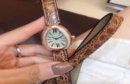 28MM Women Watch Unique Case Double Spiral Orange Leather Band Quartz Womens Watches Gold Diamond Bezel Mother Of Pearl Bla1397557