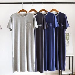 Men's Sleepwear Modal Nightgown With Pocket One Piece Short Sleeved Medium Length Large And Thin Home Bath Nighty Dress