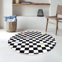 Carpets Round Checkerboard Carpet Dresser Thickened Home Living Room Bedroom Bedside Large Area Fluffy Soft Non-slip Rug