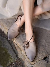 Dress Shoes Artmu Original Retro Flower Pointed Toe Women's Wedge Heels Women Genuine Leather Grandma's Black Pumps