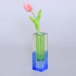 Vases Beautiful Acrylic Crystal Rainbow Vase Luxury Decorative Pillar Bud Tabletop Flower Container Nordic Room Home Decoration