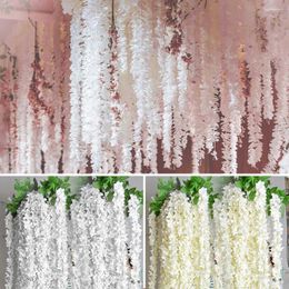 Decorative Flowers Garden Artificial Wisteria Flower Silk Fake Hanging Plant Vine Wedding