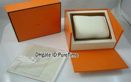 Hight Quality Orange Watch Box Whole Original Mens Womens Watch Box With Certificate Card Gift Paper Bags H Box Puretime311o6210979